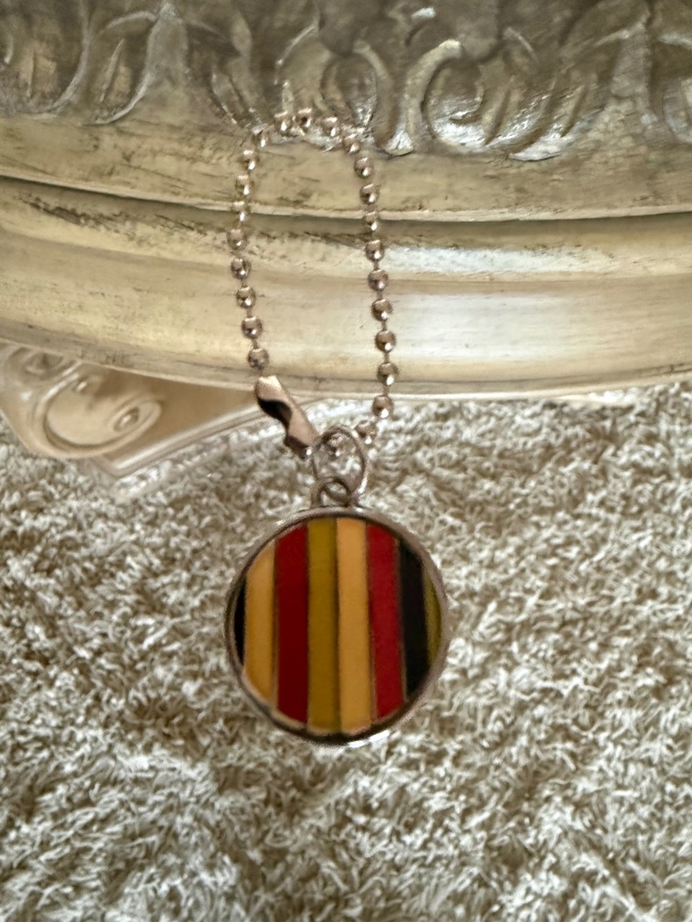 Coach Striped Round Disk Multicolor Silver Charm Fob Keychain Pendant